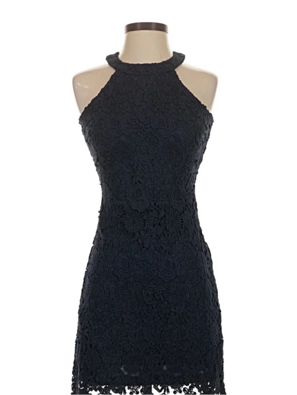 Lulu's Midnight Floral Lace Halter Mini Dress